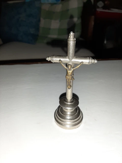 VINTAGE Chrome NEOGOTHIC  PRIESTS ALTAR TABLE CHAMBER CRUCIFIX