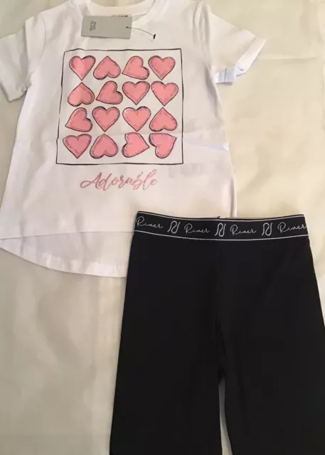 River Island Mini Girls Aged 3-4 Years Adorable Glitter T-shirt Set BNWT