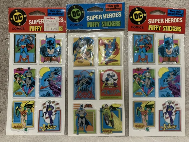 DC Comics Super Heroes Puffy Stickers Batman Superman Joker NOS Sealed VTG 1988