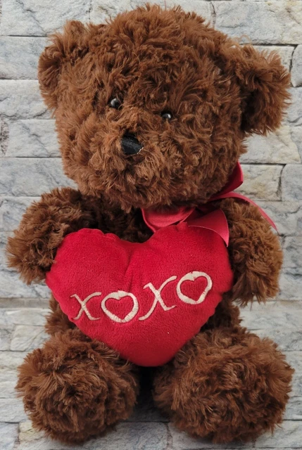 HUGFUN Teddy Bear STUFFED ANIMAL Valentines Day XOXO Heart Dark Brown Plush TOY