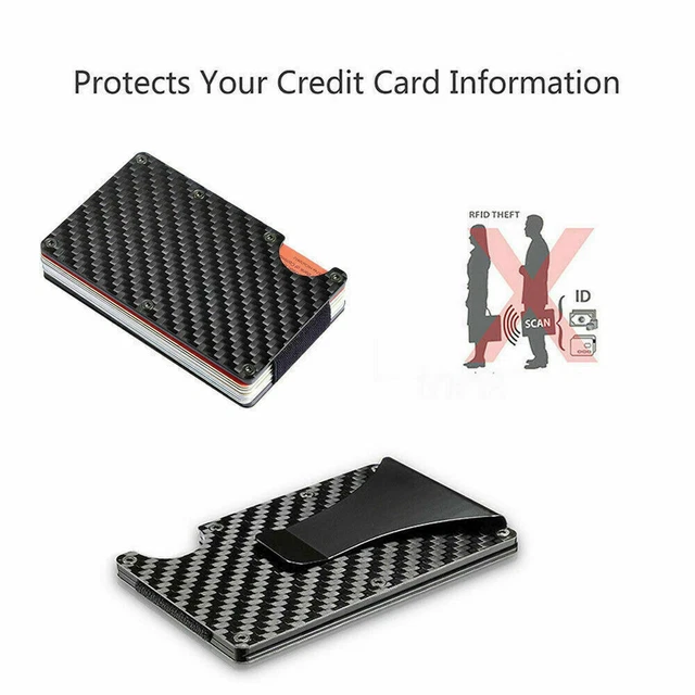 Men RFID Blocking Money Clip Slim Carbon Fiber Credit Card Holder Metal Wallet 7