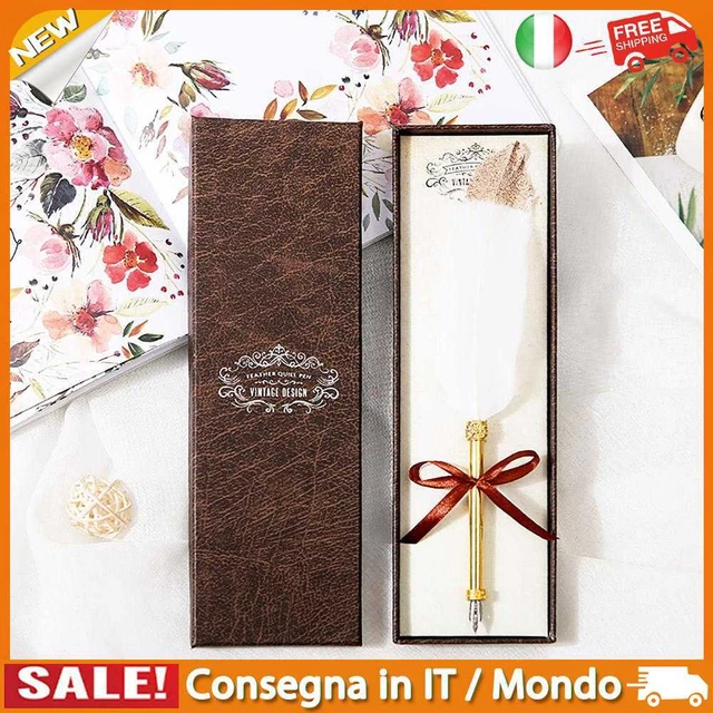 IT Retro White Feather Dip Pen Business Signature Pens with Gift Box European Vi