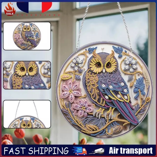 Acrylic Single-Side Diamond Art Hanging Pendant for Office Decor (Cute Owl) FR