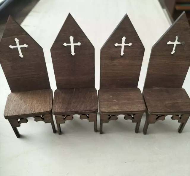 dolls house furniture 1/12 scale Gothic Tudor  Chairs set of 4