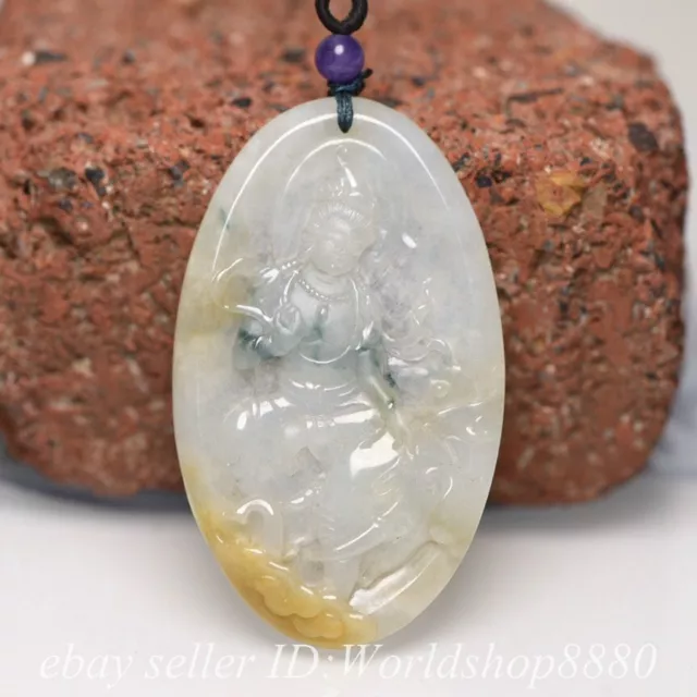 2.8" Chinese Natural Jade Jadeite ice Emerald Carved Kwan-yin Guan yin Pendant