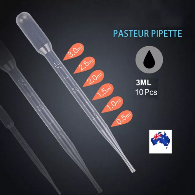 10 X 3ml Plastic Disposable Dropper Graduated Transfer Pipettes Pasteur AU