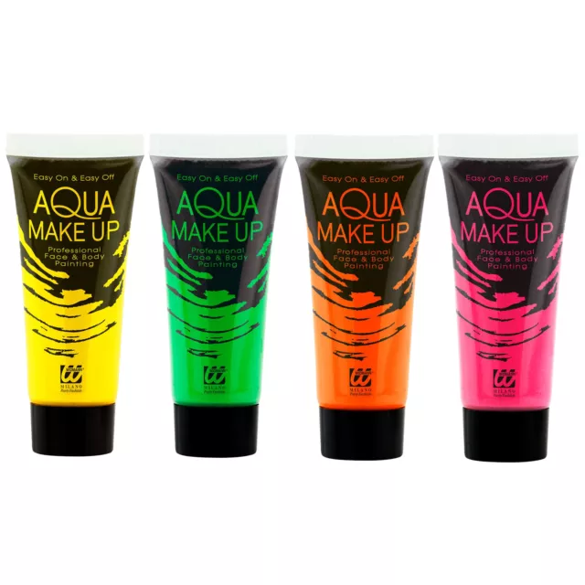 Neon UV Bodypaint (4x30ml Set) Schwarzlicht Körperfarbe - 80er Karneval Fasching