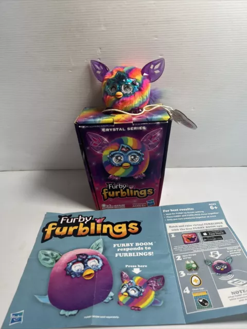 Furbling Furby Crystal Series Boxed  Baby Mini Rainbow Striped Hasbro Working