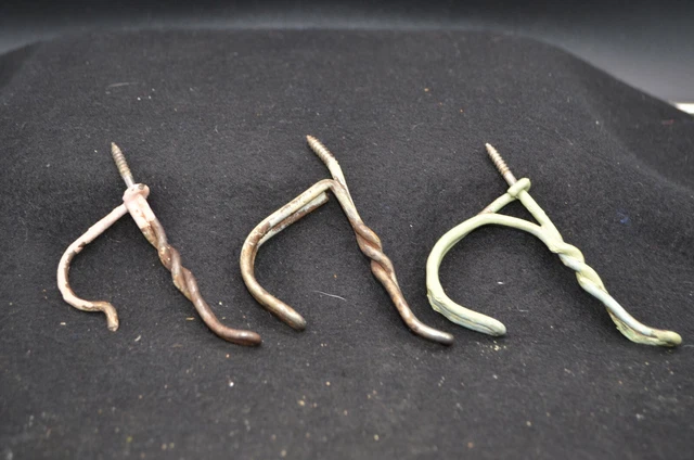 3 Vintage Different Design Twisted Metal Double Coat/Hat Hooks-Unmarked-Salvaged