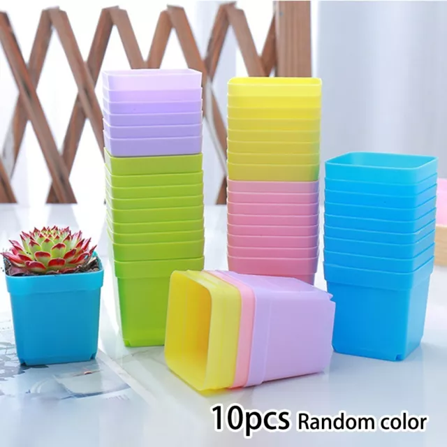 10X Plastic Small Square Flower Pots Plants Succulent Home Garden Decor Plant