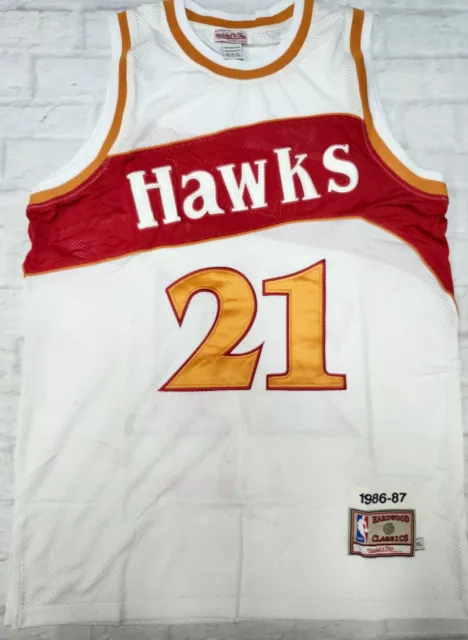 MITCHELL & NESS NBA 1986/87 Atlanta Hawks Jersey 21 Wilkins in White ...