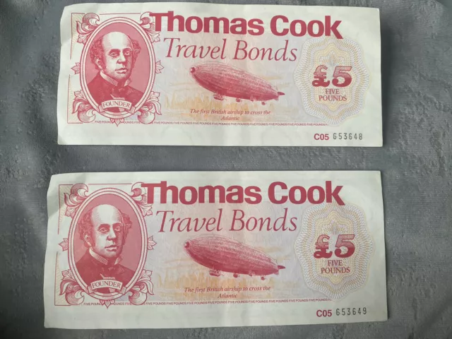 Thomas Cook £5 Travel Bonds x 2 Collectors Antique Rare Thomas Cook £5 Travel Bonds x 2 Collectors Antique Rare