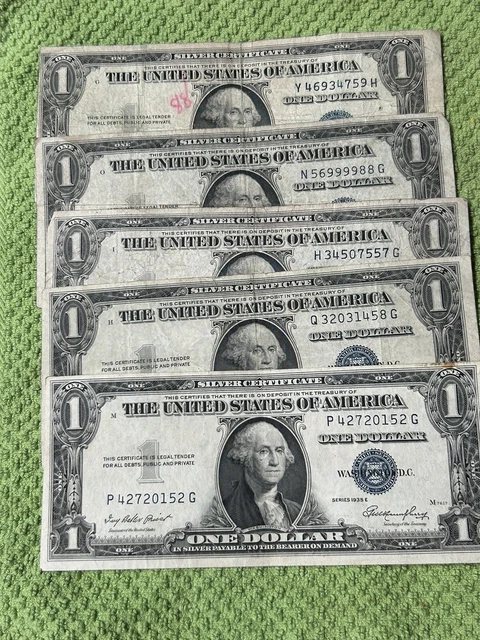 1935-F Silver Certificate $1 Blue Seal - Fair/GD.   Lot Of 5