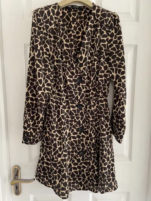 NWOT Zara Brown Pattern Wrap Dress Size M