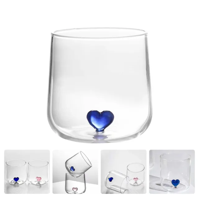 Taza de café de vidrio en forma de corazón azul regalo único