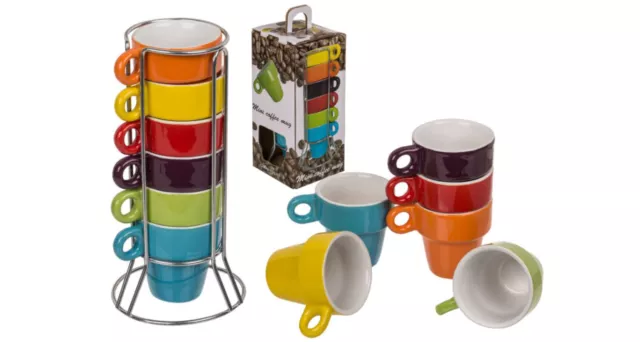 Espressotassen Set in Chromeständer Moccatassen stapelbar 50 ml 6 teiliges Set