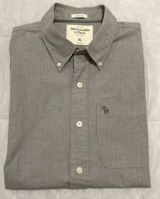 Abercrombie & Fitch Men’s Grey Muscle fit Long Sleeve Button Up Shirt ~ Size XL