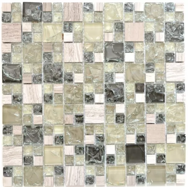 Azulejos de Mosaico Translúcido Gris-Verde Combinación Vidrio Crystal Piedra