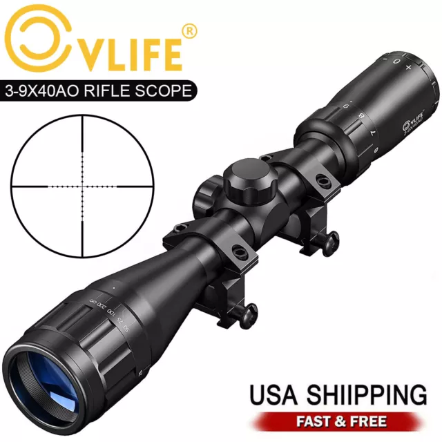 CVLIFE 3-9x40 AO Rifle Scope Optics R4 Reticle Crosshair Gun Scope For 20mm Rail