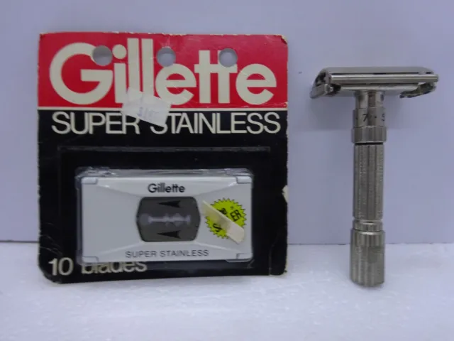 Vintage Gillette Fatboy Adjustable 1-9 Safety Razor F- 4 with Sealed 10 Blades