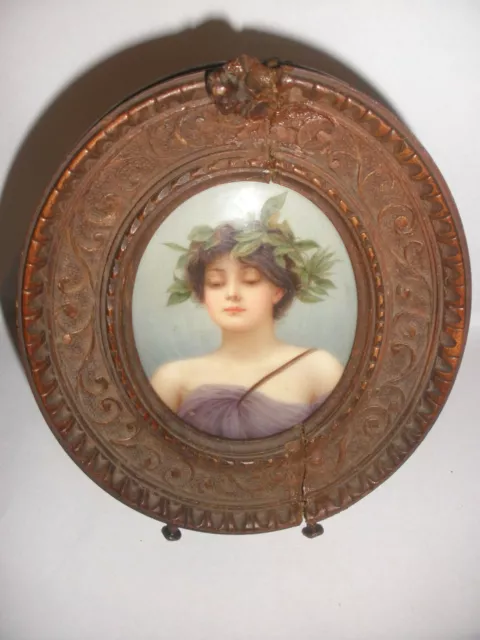 Antique 1800 hand painted miniature portrait porcelain plaque Nymph Daphne KPM ?