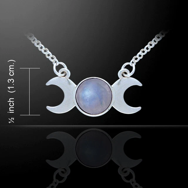 Triple Crescent Moon .925 Sterling Silver Necklace Choice Gem Peter Stone Fine