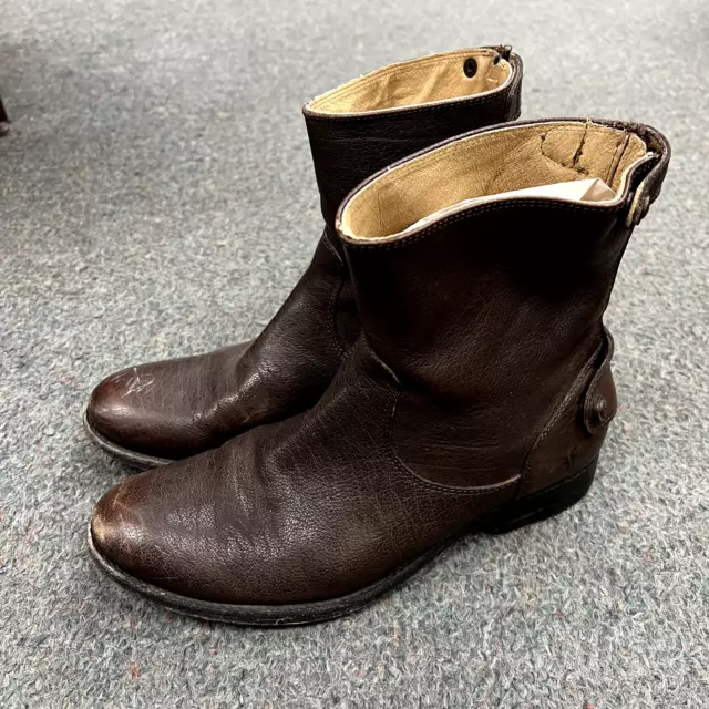 Frye Boots 8 Ankle Button Short Women's Brown Leather Zip Melissa Motorcycle