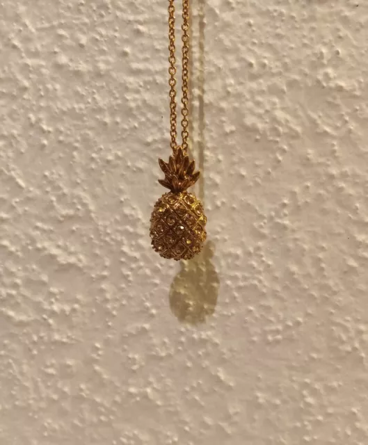 J. CREW Pineapple Pendant Necklace Antique Gold Tone w/Pave' Faceted Stones