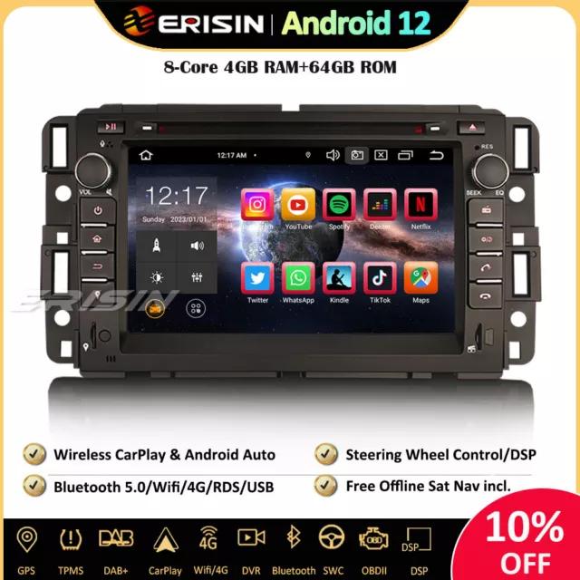 8-Core Android 12 Autoradio GPS DAB+ Wifi Chevrolet Buick Enclave GMC HUMMER H2