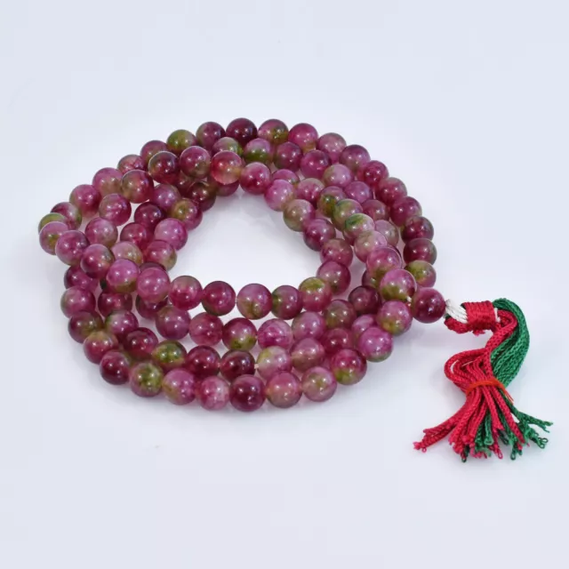 Himalayan Watermelon Tourmaline 108 + 1 Meditation Prayer Beads / Japa Mala. 8Mm