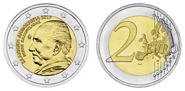 GRIECHENLAND 2 EURO 60. TODESTAG VON NIKOS KAZANTZAKIS 2017 bankfrisch/bfr