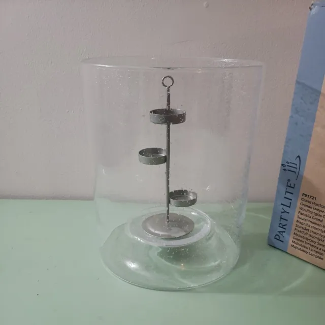 Partylite Grand Hurricane P91721 Large Glass Pillar Candle Holder With Box