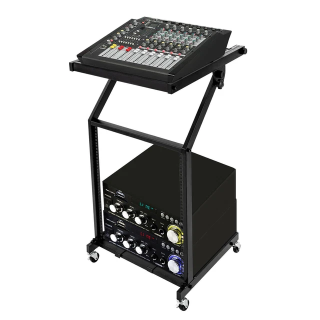 12U Mixer Case Stand Rolling Rack Mount DJ Studio Equipment Cart Stage Amp Black