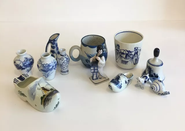 Blue & White Faience Vases, Mugs, Mostly Delft, Mini Decorations, Ashtray Etc