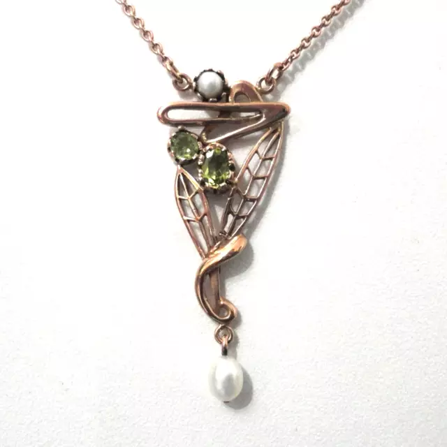 Peridot Schmuck Collier Perle Jugendstil Art Deco Retro Silber 925/- vergoldet