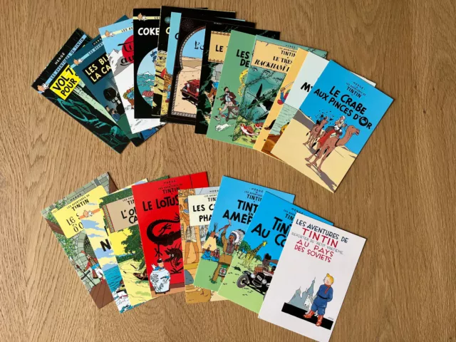 Lot 23 CARTES POSTALES COUVERTURES ALBUMS TINTIN HERGE série complète NEUF