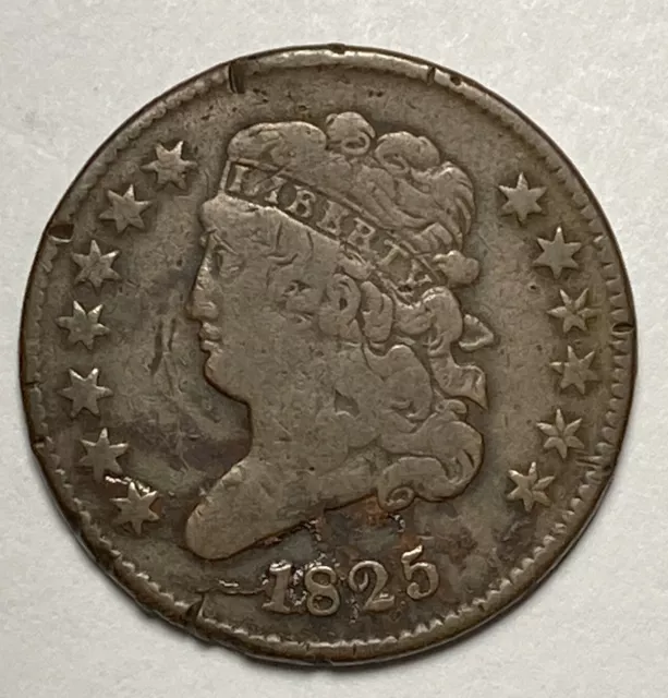 1825 Very Good VG Classic Head US Half Cent 1/2C