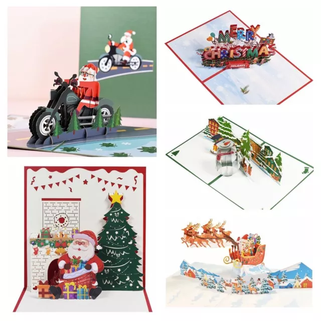 Xmas 3D Pop UP Christmas Greeting Cards Santa Clause Postcard With Envelopes