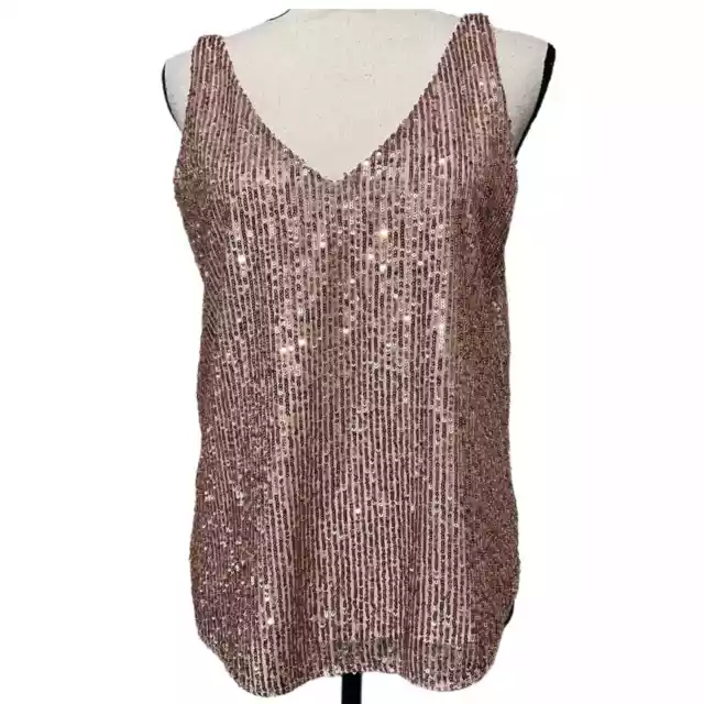 ANN TAYLOR LOFT women’s size small rose gold sequin dressy lined tank ...
