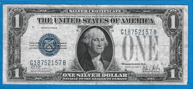 1928 B $1 Silver Certificate Funny Back Note,Blue Seal,Circ Fine,Nice!