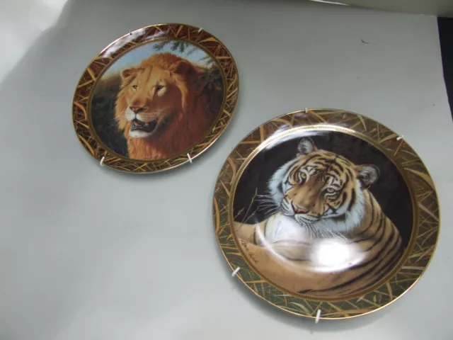 Serengeti  Lion & Tiger Animal 2X Plates Franklin Mint  Limited Edition Vintage