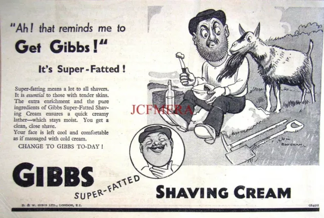 GIBBS Shaving Cream 1937 Barbers Advert Print - H M BATEMAN Cartoon Ad