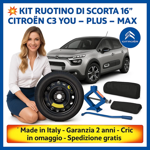 Kit Ruotino di Scorta 16" per Citroen C3 con Cric Chiave e Sacca 125 Kit Ruotino di Scorta 16" per Citroen C3 con Cric Chiave e Sacca 125