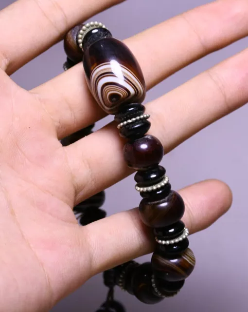 13cm Collect Old Tibetan Agate Dzi Bead main chaîne Bijoux Bracelet 3