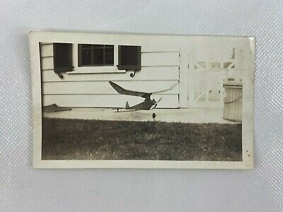 Model Airplane On Porch Propeller RC Vintage B&W Photograph Snapshot 2.75 x 4.5 2
