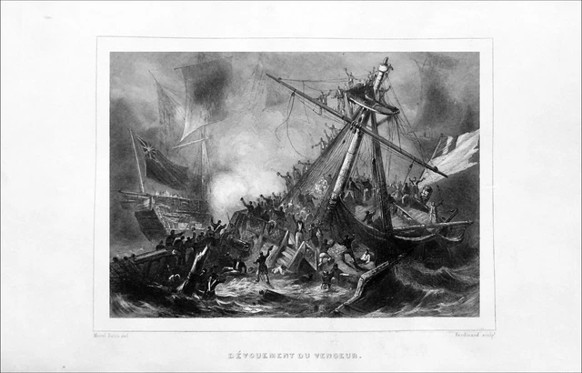 FRENCH REVOLUTION - SHIPWRECK OF THE AVENGER - 19th century engraving 2
