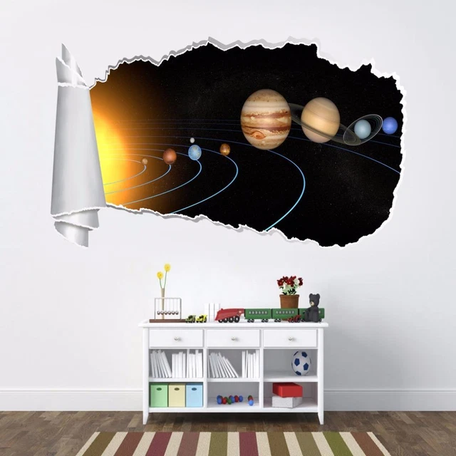 SOLAR SYSTEM PLANETS Space 3D Torn Hole Ripped Wall Sticker Decal Art ...