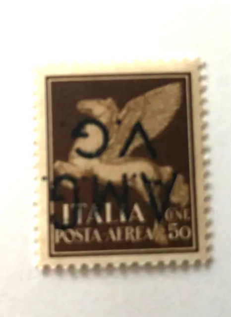 Italy Venezia Giulia 50 Cents Airmail Variety Inverted Over Print Cat Euros 110