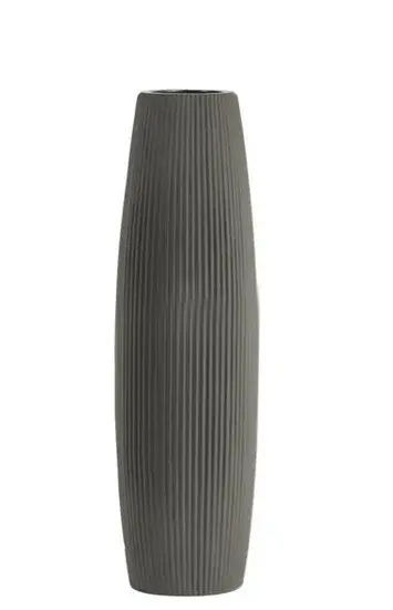 Urban Trends Ceramic Bellied Round Ribbed 17.5" Vase Tapered Bottom Matte Grey