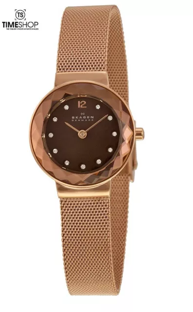 Skagen Leonora Brown Dial Rose Gold Tone Stainless Steel Womens Watch 456SRR1